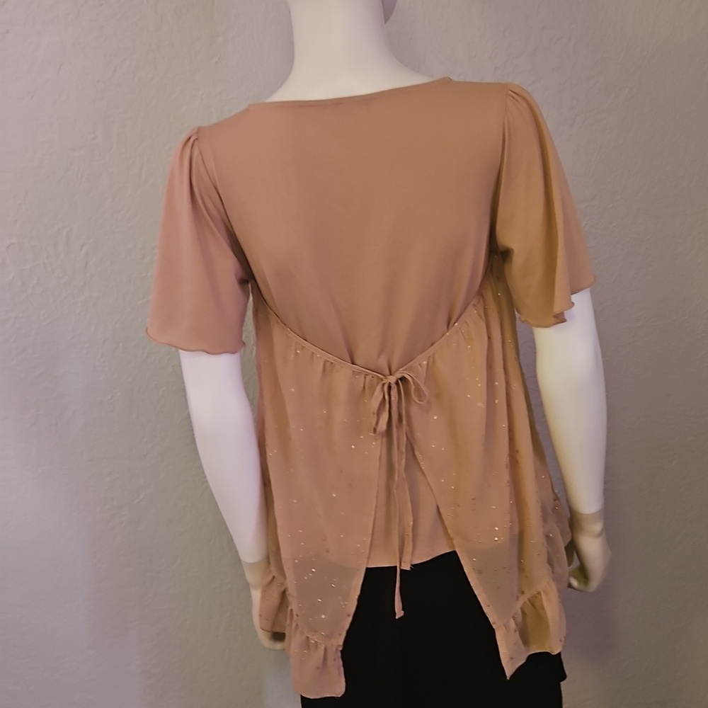 AXES FEMME Tan Metallic Stars Ruffle Tie Back Top - Picture 8 of 10